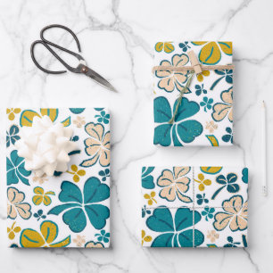 Green Lucky Shamrocks Clover St. Patrick`s Day Wra Wrapping Paper Sheet
