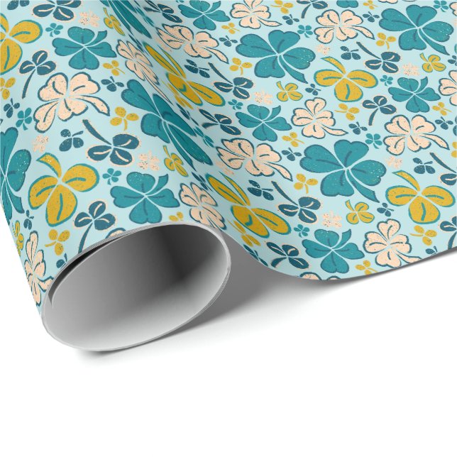 Green Lucky Shamrocks Clover St. Patrick`s Day Wrapping Paper (Roll Corner)