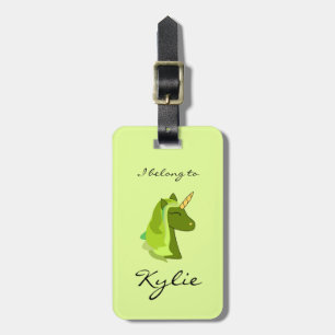 Green lucky unicorn luggage tag