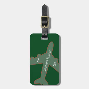 green luggage tag personalised with name