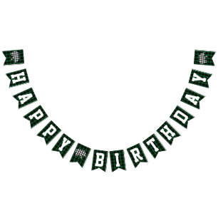 Green Lumberjack Plaid Bear Happy Birthday Party Bunting