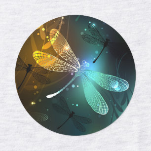 Green luminous dragonfly flight
