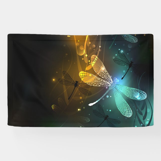 Green luminous dragonfly flight banner (Horizontal)