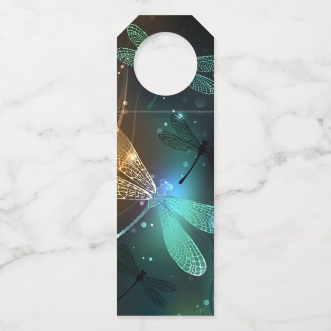 Green luminous dragonfly flight bottle tag (Front)