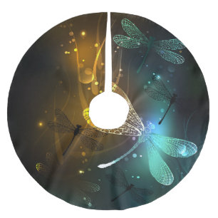 Green luminous dragonfly flight brushed polyester tree skirt