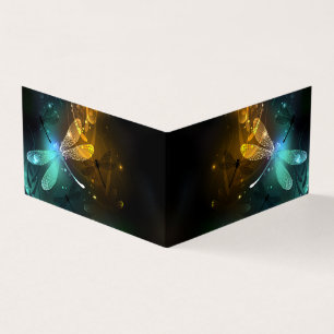 Green luminous dragonfly flight business card