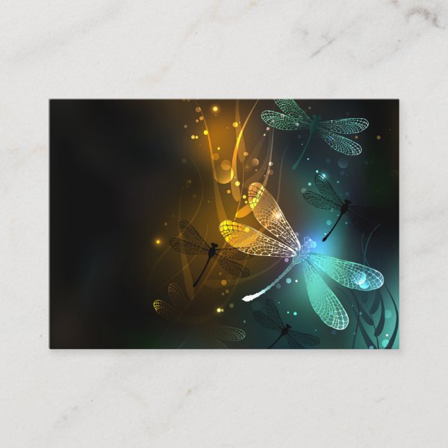 Green luminous dragonfly flight business card (Front)