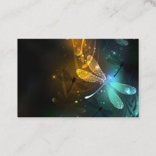 Green luminous dragonfly flight business card