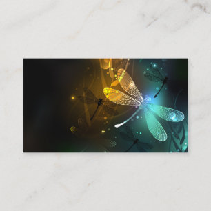 Green luminous dragonfly flight business card