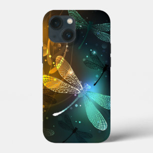 Green luminous dragonfly flight iPhone 13 mini case