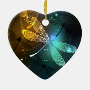 Green luminous dragonfly flight ceramic tree decoration