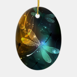 Green luminous dragonfly flight ceramic tree decoration