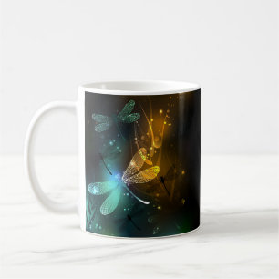 Green luminous dragonfly flight coffee mug