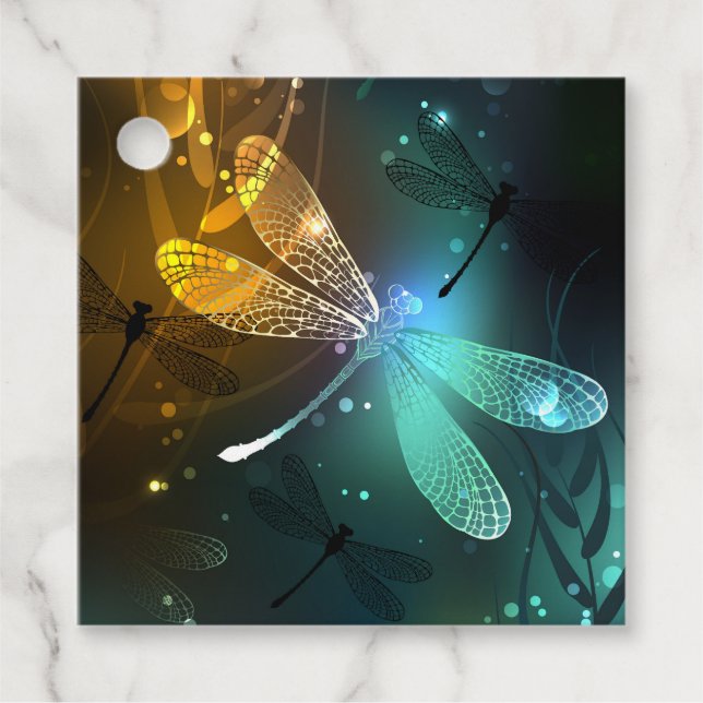 Green luminous dragonfly flight favour tags (Front)