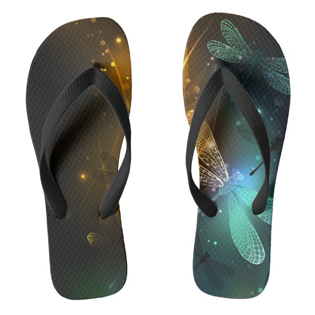 Green luminous dragonfly flight flip flops (Footbed)
