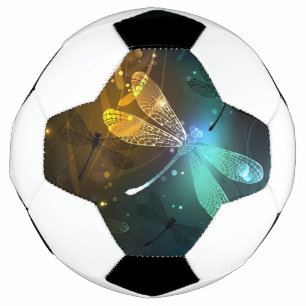 Green luminous dragonfly flight football