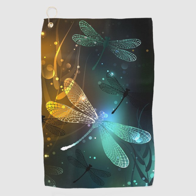 Green luminous dragonfly flight golf towel (Front)