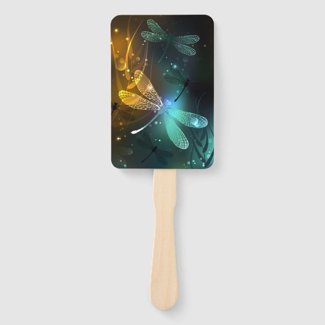 Green luminous dragonfly flight hand fan (Front)