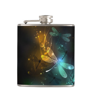 Green luminous dragonfly flight hip flask
