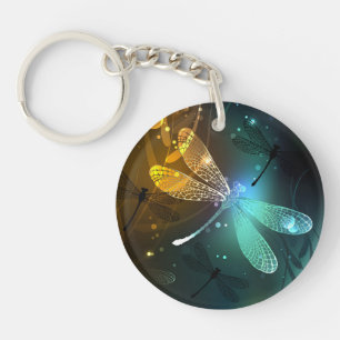 Green luminous dragonfly flight key ring