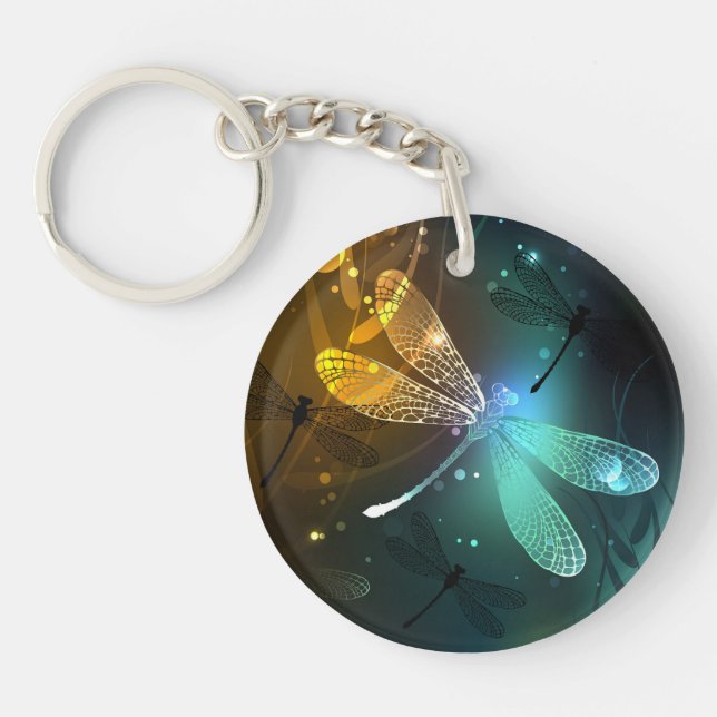 Green luminous dragonfly flight key ring (Front)