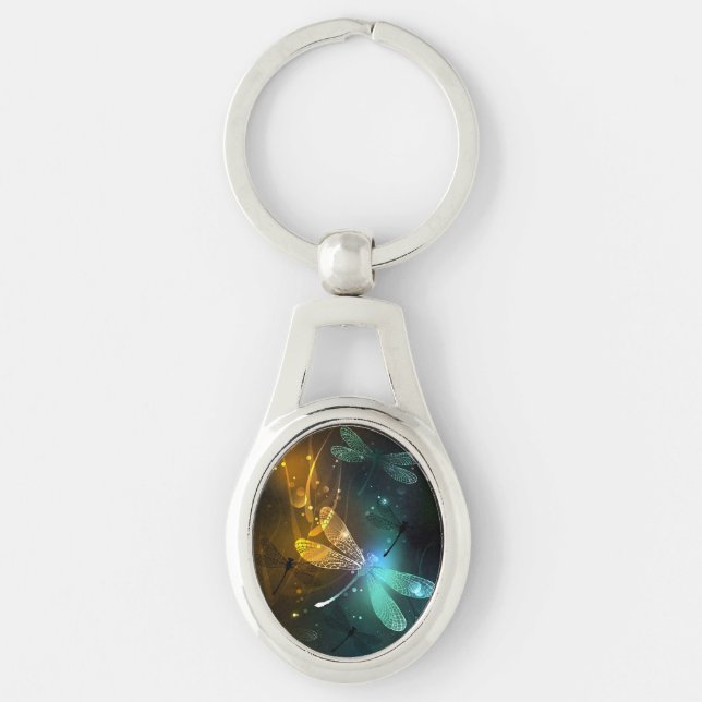 Green luminous dragonfly flight key ring (Front)