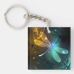 Green luminous dragonfly flight key ring