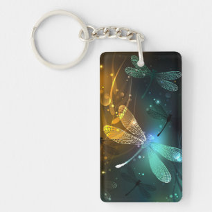 Green luminous dragonfly flight key ring