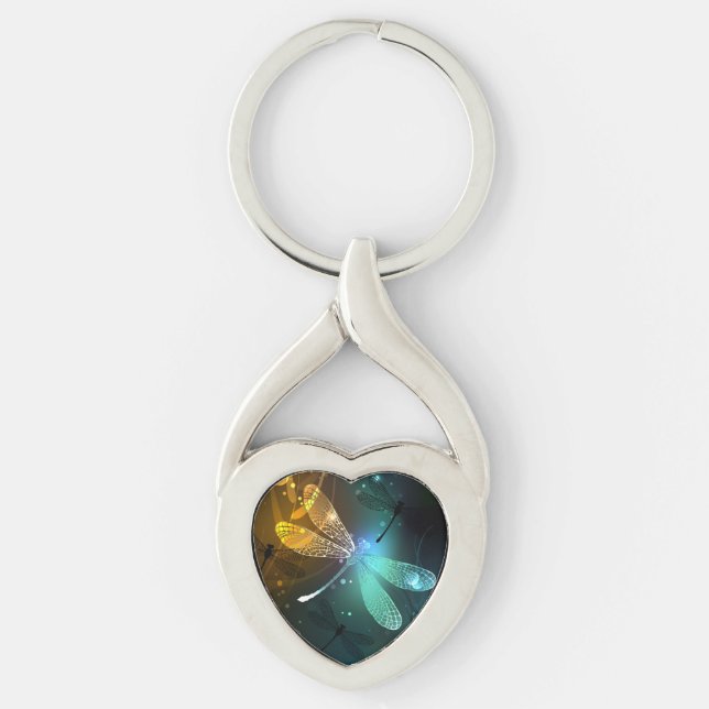 Green luminous dragonfly flight key ring (Front)