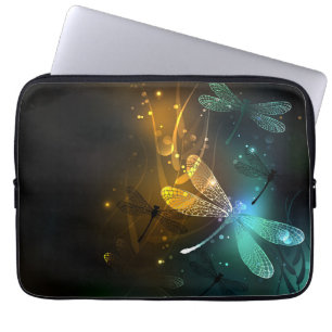 Green luminous dragonfly flight laptop sleeve