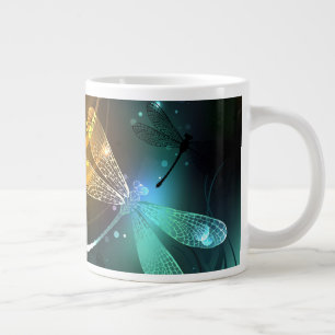 Green luminous dragonfly flight large coffee mug