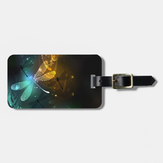Green luminous dragonfly flight luggage tag (Front Horizontal)