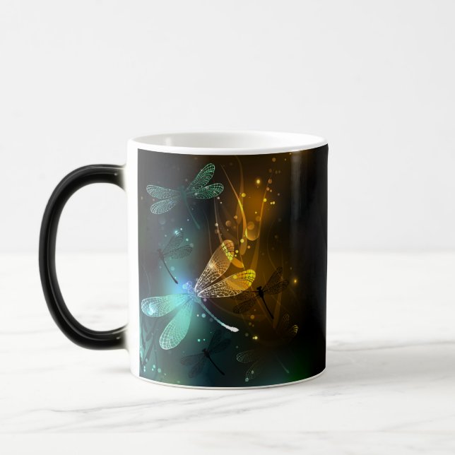Green luminous dragonfly flight magic mug (Left)