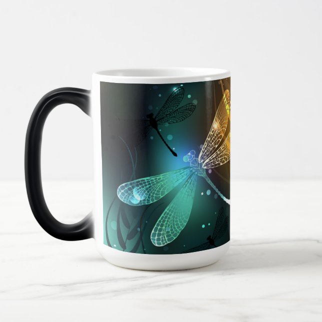 Green luminous dragonfly flight magic mug (Left)