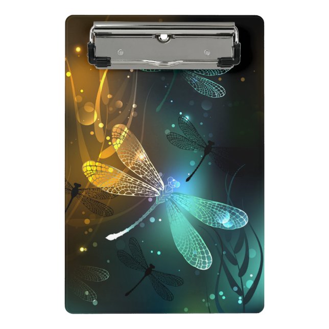 Green luminous dragonfly flight mini clipboard (Front)