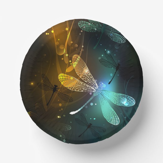Green luminous dragonfly flight paper plate (Front)