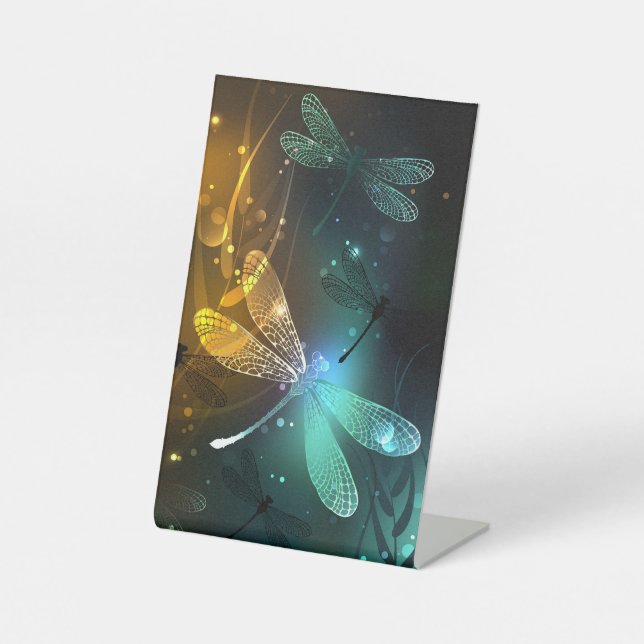 Green luminous dragonfly flight pedestal sign (Front)