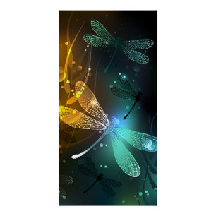 Green luminous dragonfly flight poster