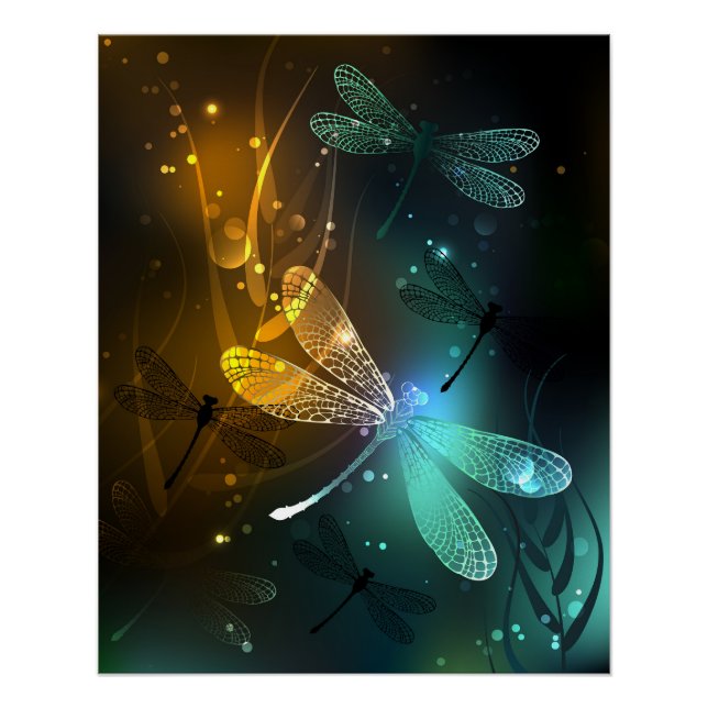 Green luminous dragonfly flight poster (Front)
