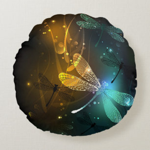 Green luminous dragonfly flight round cushion