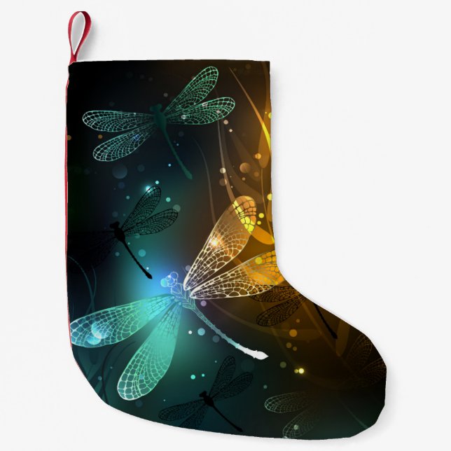 Green luminous dragonfly flight small christmas stocking (Front)