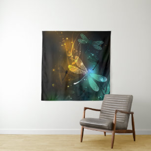 Green luminous dragonfly flight tapestry