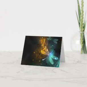 Green luminous dragonfly flight thank you card