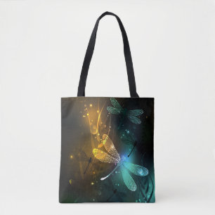 Green luminous dragonfly flight tote bag