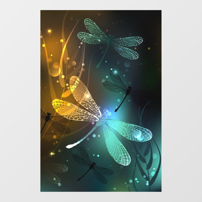Green luminous dragonfly flight window cling (Sheet)