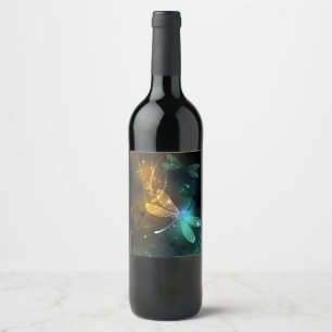 Green luminous dragonfly flight wine label