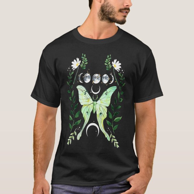 Green Luna Moth Witchy Dark Academia Moon Gothic C T-Shirt (Front)