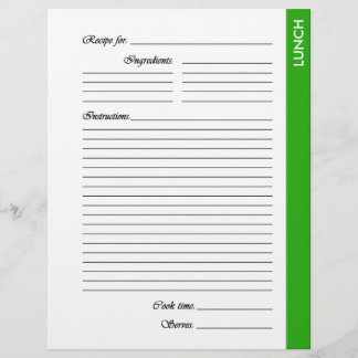 Green LUNCH 2-sided Recipe Pages