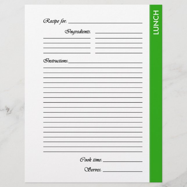 Green LUNCH 2-sided Recipe Pages (Front)