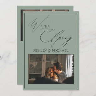 Green Luxury Calligraphy We're Eloping Reception Invitation